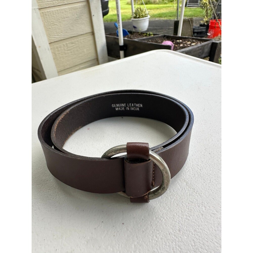 Linea Pelle Brown Genuine Leather O Ring Style Hole Free Slip Closure Belt S